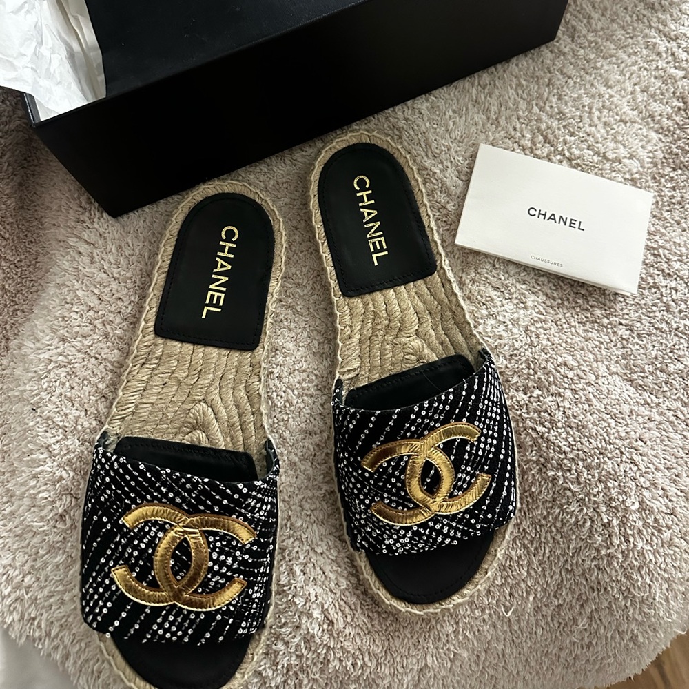 Chanel Espadrille Slides